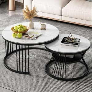 Bàn sofa đôi tròn mặt đá có khay