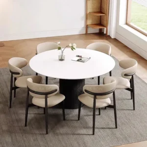 Bộ bàn ăn tròn 6 ghế gỗ tự nhiên
