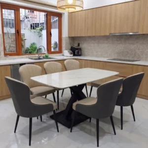 Bộ bàn ăn 6 ghế mặt đá chân sắt
