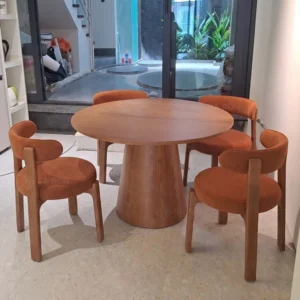Bộ bàn ăn tròn 4 ghế gỗ sồi tự nhiên