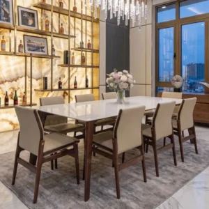Bàn ăn chân gỗ đá tự nhiên